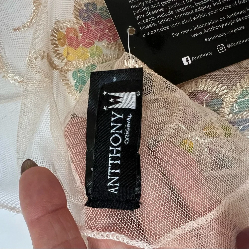 NWT Antthony Sheer Kimono with Multicolor Embroidery and Sequins - Picture 6 of 9